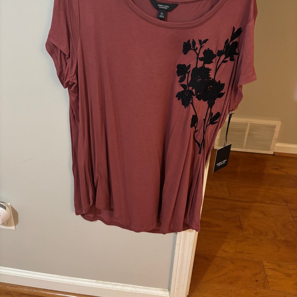 Women's Rust Top with Black Floral Design
